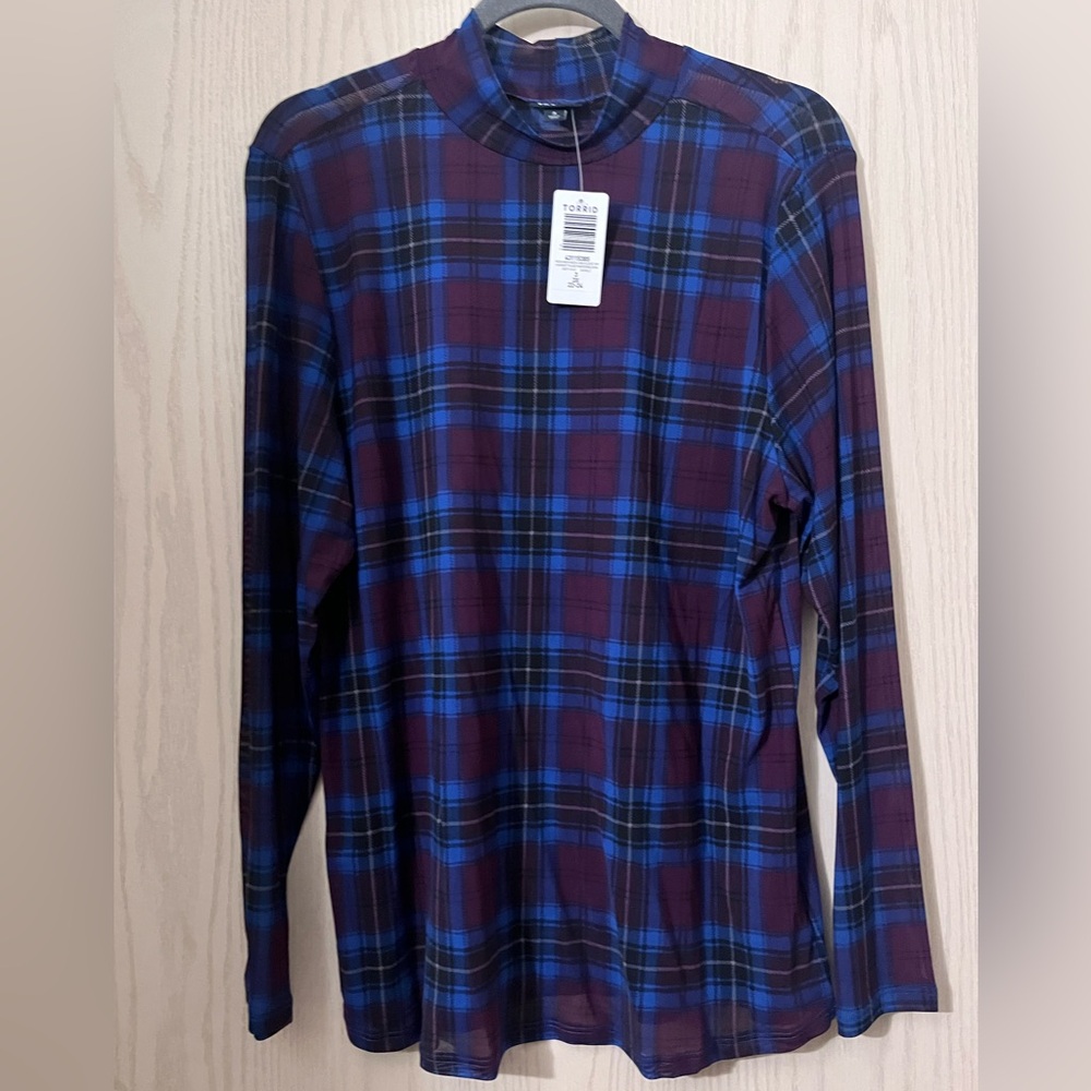 Plaid Long Sleeve Top - Blue and Purple